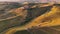 Aerial drone view valley vineyards for wine production grape terraces in autumn sunset. Southern Germany wine region