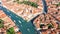 Aerial drone view of Venice city Grand Canal, island cityscape and Venetian lagoon from above, Italy