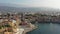 Aerial drone view video of iconic and picturesque Venetian old port of Chania with famous lighthouse and traditional character,