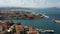 Aerial drone view video of iconic and picturesque Venetian old port of Chania with famous lighthouse and traditional character,