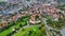 Aerial drone view water castle Wasserschloss Burgsteinfurt Steinfurt, North Rhine-Westphalia, Germany.