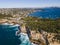 Aerial drone view of Watsons Bay in East Sydney, Australia along the coastal clifftop at The Gap famous lookout