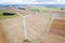 Aerial drone view on wind electricity generator