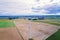 Aerial drone view on wind electricity generator