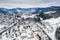 Aerial drone view on Wisla town at winter. Wisla, Silesian Beskid