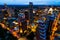 Aerial drone views of the Nightscape of Austin Texas Illuminated Cityscape at Blue Hour