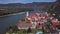 Aerial of Durnstein, Wachau valley, Austria.