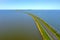 Aerial from the dyke to Marken at the IJsselmeer in Netherlands