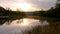 Aerial early cold sunny autumn morning view of a lake. Fall scenery in Vilnius, Lithuania