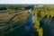 An aerial of an early misty morning by Estonian countryside