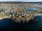 Aerial East Coast town of Bonavista Newfoundland with colourful beach homes