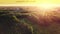 Aerial ecological forest sunset beautiful panorama shot. Ideal background for forest conservation, save biology and