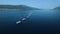 Aerial. Eight yachts lined up on Adriatic sea