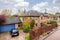 Aerial elevated view of brick built detached house