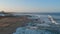 Aerial empty beach in Povoa de Varzim, Portugal just after sunrise