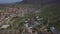 Aerial of the empty thermal bath in Beuren on the Swabian Alps, Germany on a sunny day