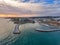 Aerial. Entrance to the harbor seaport in Albufeira.