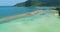 Aerial Epic Island Coast Turquoise Water View. Tropical Beach Scenery Paradise Mountains Landscape