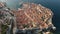 Aerial establishing shot of old town of Dubrovnik, Dalmatia, Croatia. Medieval city fortress on the coast of Adriatic