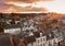 Aerial evening cityscape of Amboise town