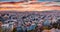 Aerial evening cityscape of Athens. Urban spring scene of Greece, Europe. Splendid sunset in the big sity.