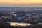 Aerial evening view Ivano Frankivsk city, Ukraine. Splendid sunset in big sity. Traveling concept background.