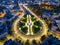 Aerial evening view to Svobody square and Derzhprom in Kharkiv, Ukraine