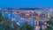 Aerial evening view of the Vltava River and illuminated bridges day to night timelapse, Prague