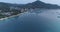 Aerial exotic island seaside resort landscape view. Tropical beach coast sailboat anchor mount hill