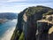 Aerial of famous hiking point in Norway - Pulpit Rock Preikestolen