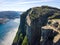 Aerial of famous hiking point in Norway - Pulpit Rock Preikestolen