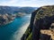 Aerial of famous hiking point in Norway - Pulpit Rock Preikestolen