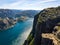 Aerial of famous hiking point in Norway - Pulpit Rock Preikestolen