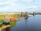 Aerial from famous traditional windmills at Zaanse Schans in the