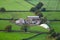 Aerial farm buildings and fields