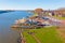 Aerial from ferries on the river Lek near Schoonhoven in Netherlands