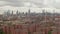 AERIAL: Flight over freeway with car traffic, New York City Skyline with cloudy sky