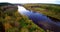 Aerial flight over river Neris in Lithuania