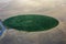 Aerial flight view circle pivot sprinkler irrigation Heart Mountain