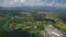 Aerial flying helicopter up river in Kauai Hawaii