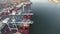 Aerial Flyover of Cargo Ship Being Loading/Unloading Delaware River
