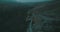 Aerial foggy and dark mountain road footage