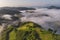 Aerial foggy landscape in Transylvania