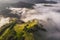 Aerial foggy landscape in Transylvania