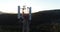 Aerial footage of a 3G 4G antenna at sunset