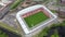 Aerial footage of the AESSEAL New York Stadium home of the Rotherham United Football Club in the UK, showing the soccer stadium