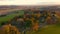 Aerial footage Autumn sunset English Rural Countryside. Yorkshire Sculpture park