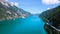 Aerial footage of the beautiful Achen Lake in Tyrol, Austria