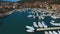 Aerial footage boats and yachts in the harbor Tivat. Montenegro