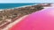 Aerial, Footage of Bright Pink Saltwater Lake. Western Australia Tourism, Travel